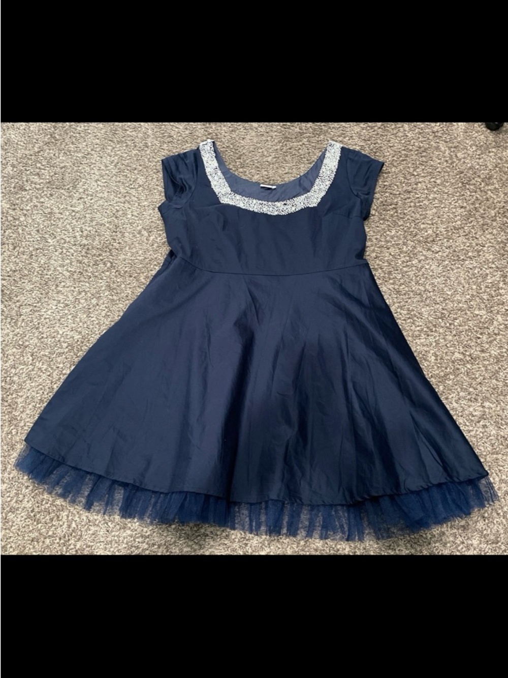 Eshakti navy blue dress with pearl details and tulle trim size 5x
